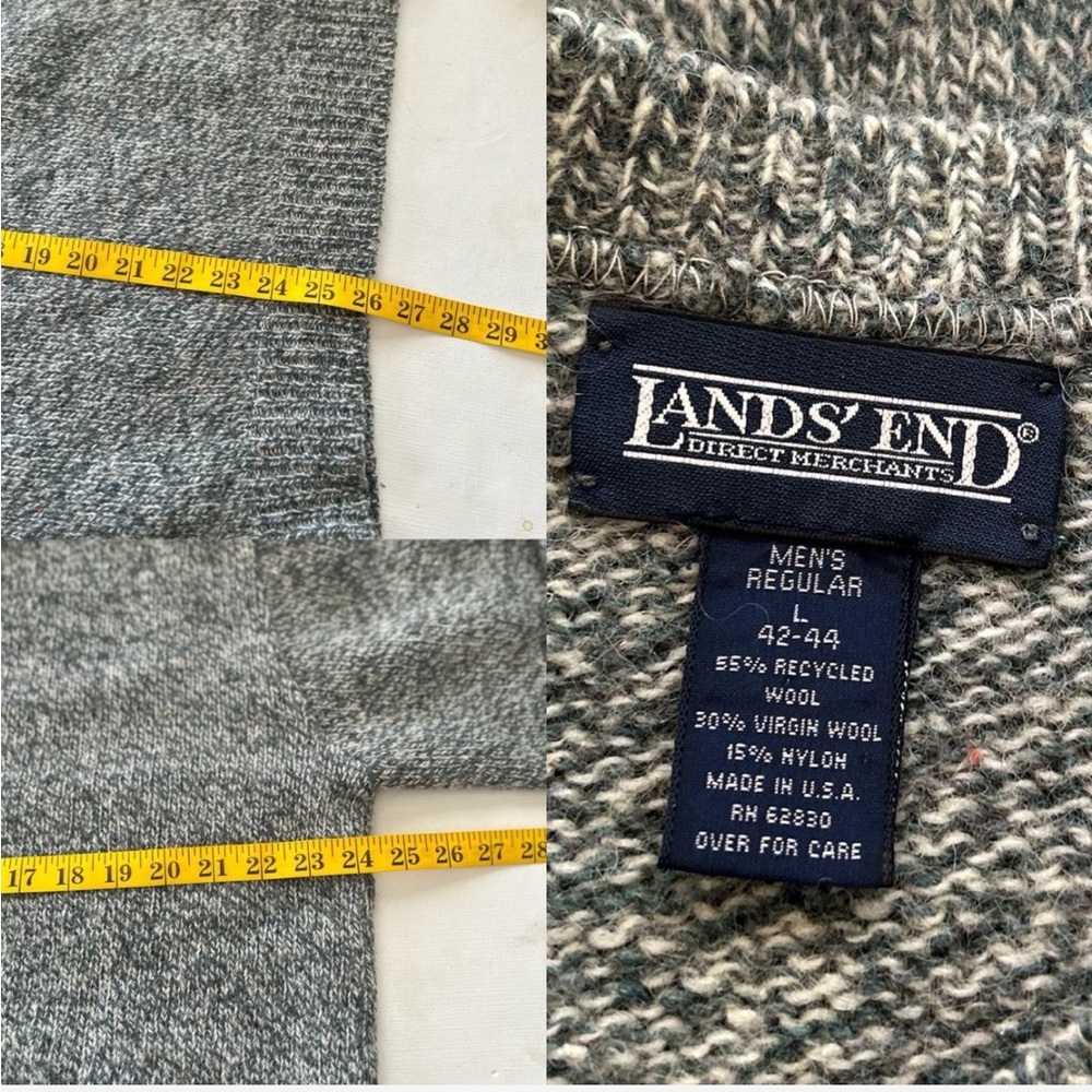 Vintage 90s Lands' End Green Marled Wool Crewneck Sweater |Cozy Grandpacore Knit - Picture 8 of 10